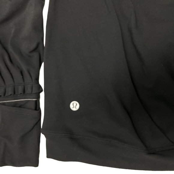 Lululemon 2 4 Small Black Extra Mile Pullover Hoodie Thumb Holes Shirt Pleated - Picture 7 of 11